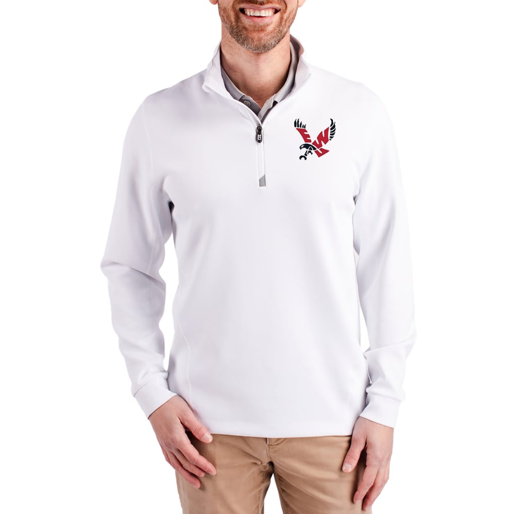  Eastern Washington Eagles Cutter & Buck DryTec Traverse Stretch Eco Tri-Blend Quarter-Zip Pullover - White